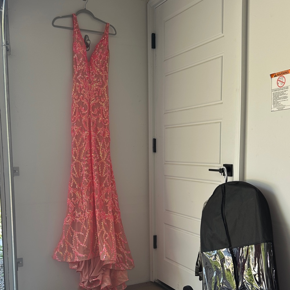 Elegant Pink Jovani Lace Evening Gown